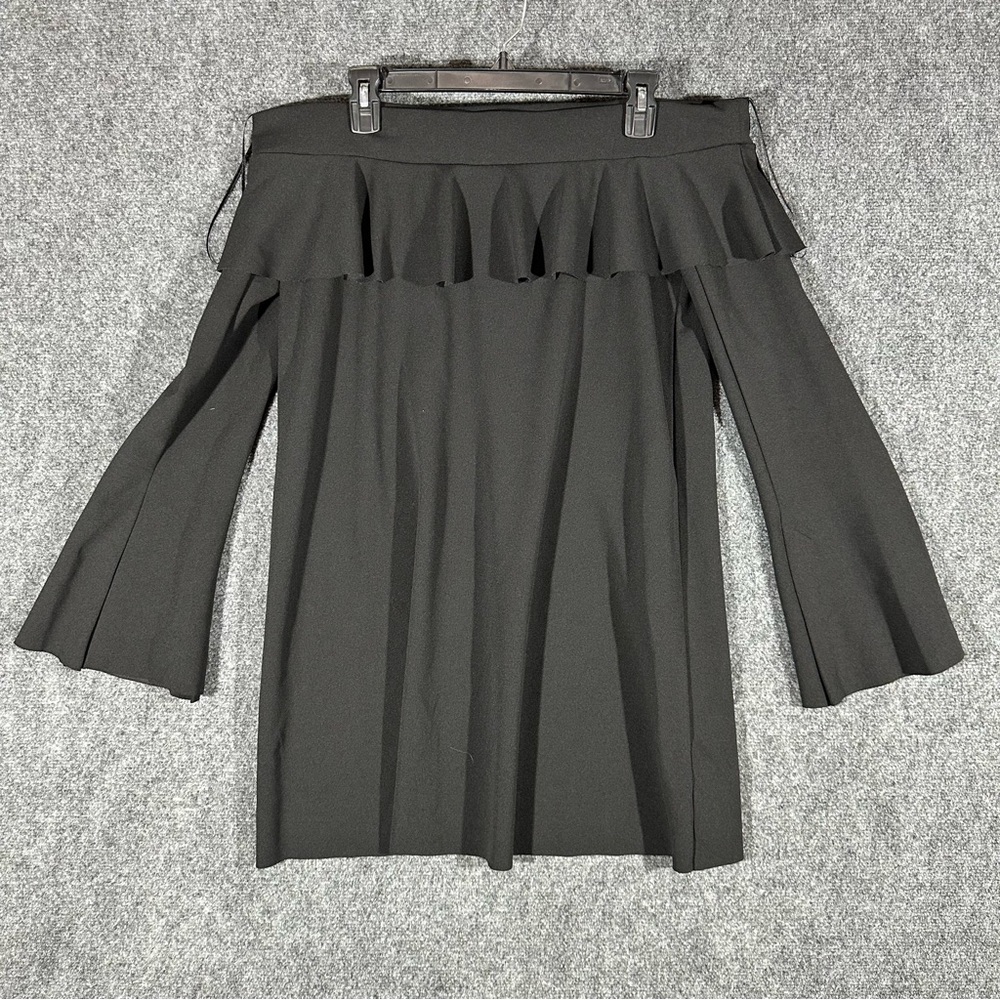 Zara Basic Black Off the Shoulder Ruffle‎ Bell Sleeve Mini Dress Womens Large